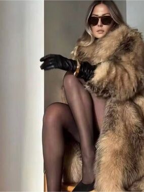 ASOS Plush Faux Fur Coat with Voluminous Collar Long